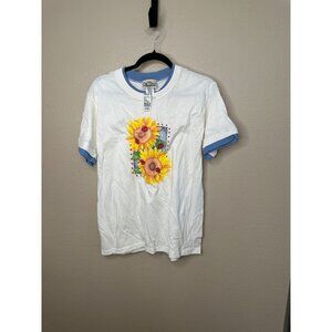 NWT Vintage Day Breeze Womens White Sunflower Shirt M Cotton Short Sleeve USA